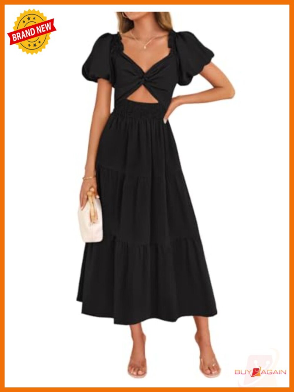 Womens Flowy Cutout Vacation Maxi Dress Puff Sleeve Wedding Guest